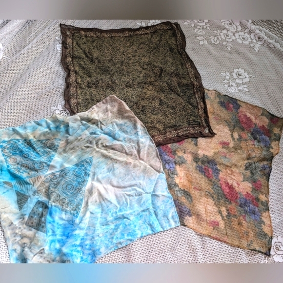 Vintage Silk Square Scarf Handkerchief Bundle - Picture 1 of 4